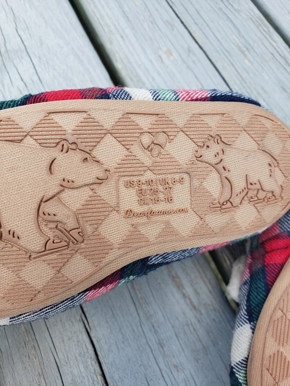 Dearfoams Lil Bear kid's Plaid Slippers Size 9-10
